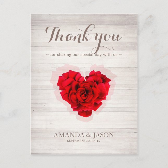 Heart shaped Red rose thank you card hhn01 (Front)