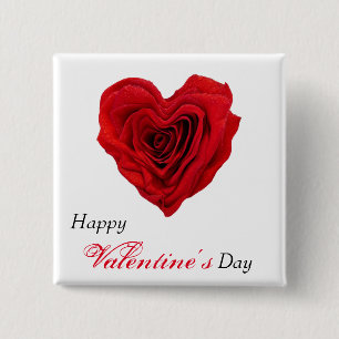 Heart-Shaped Red Rose Valentine's Day 15 Cm Square Badge