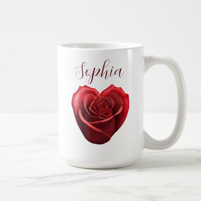 Heart Shaped Red Rose-Valentine's Day Coffee Mug (Right)