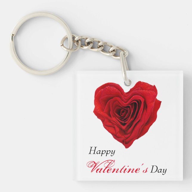 Heart-Shaped Red Rose Valentine's Day Key Ring (Front)