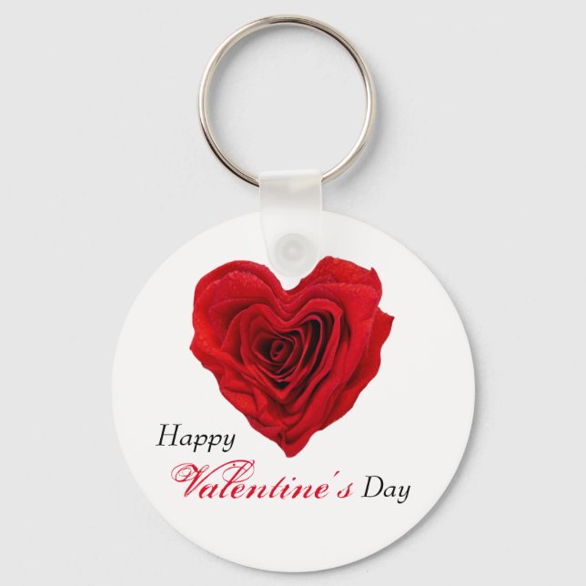 Heart-Shaped Red Rose Valentine's Day Key Ring (Front)