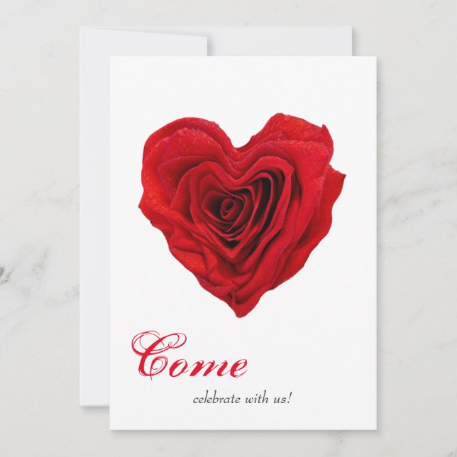 Heart-Shaped Red Rose Valentine's Day Party Invitation (Front)