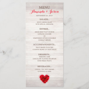 Heart shaped Red rose wedding menu hhn01