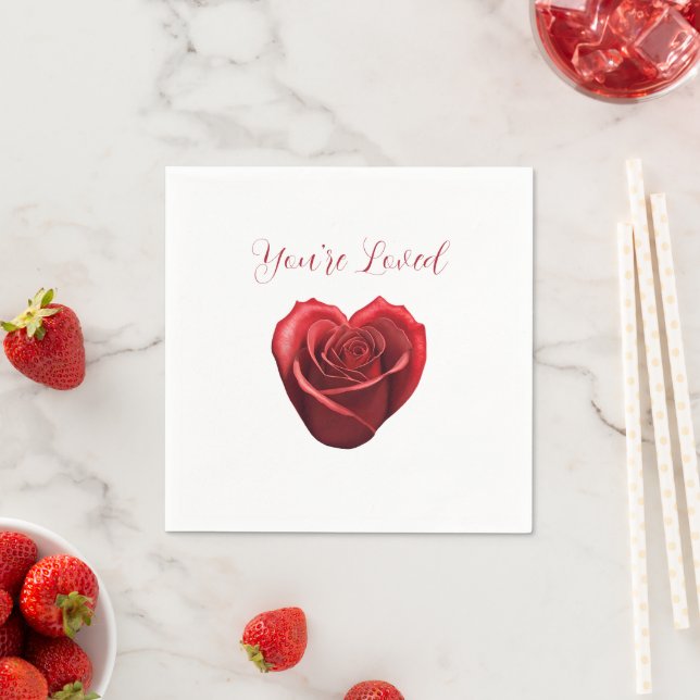 Heart Shaped Red Rose-You're Loved- Napkin (Insitu)