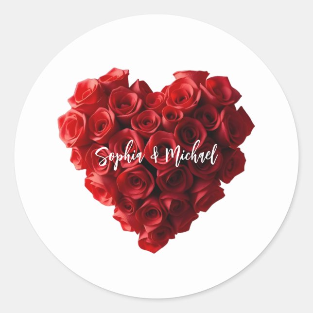 Heart Shaped Red Roses- Classic Round Sticker (Front)