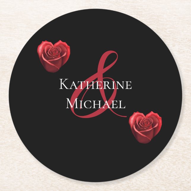 Heart Shaped Red Roses-Wedding Round Paper Coaster (Front)