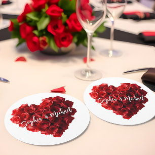 Heart Shaped Red Roses-Wedding Round Paper Coaster
