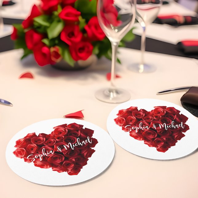 Heart Shaped Red Roses-Wedding Round Paper Coaster (Heart Shaped Red Roses-Wedding Round Paper Coaster)