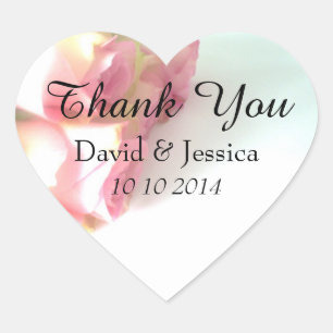 Heart shaped rose flower wedding thank you sticker