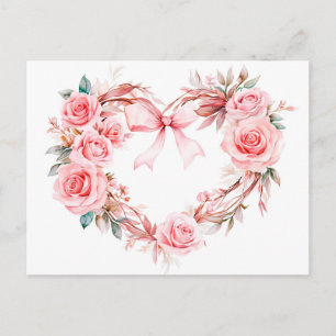 Heart-Shaped Rose Wreath Romantic Valentine’s Day Postcard