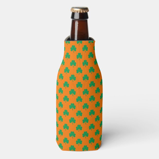 Heart-Shaped Shamrock Green on Orange St.Patrick’s Bottle Cooler (Bottle Front)