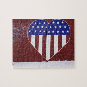 Heart-Shaped Stars and Stripes Jigsaw Puzzle