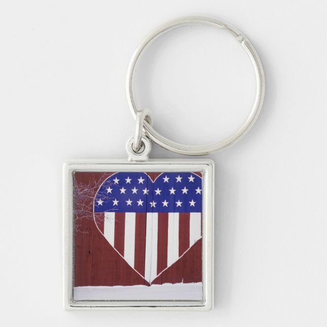 Heart-Shaped Stars and Stripes Key Ring (Front)