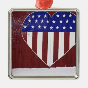 Heart-Shaped Stars and Stripes Metal Ornament