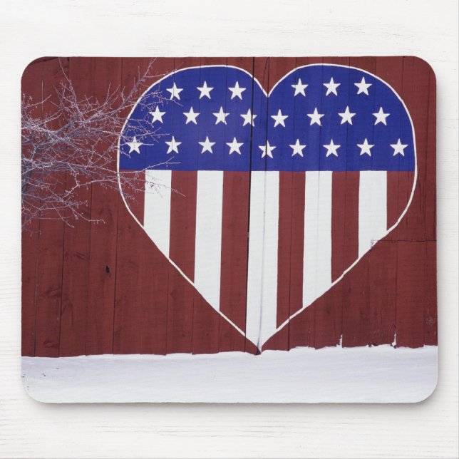 Heart-Shaped Stars and Stripes Mouse Pad (Front)