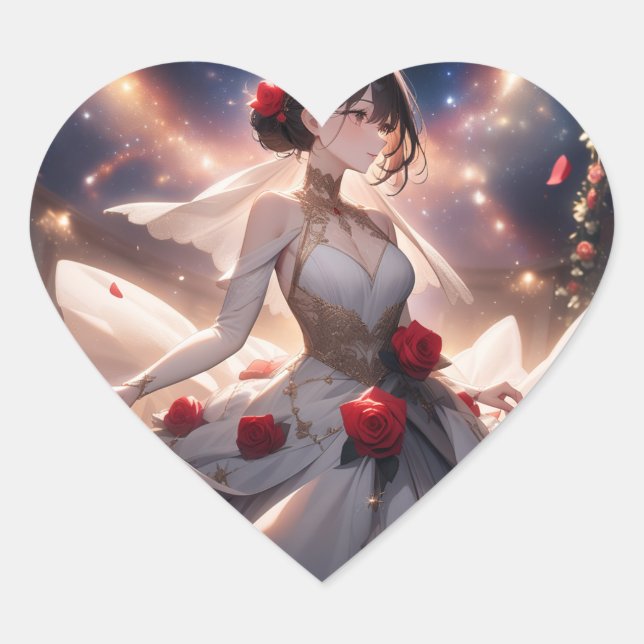 Heart Shaped Sticker's, Bride & Red Rose's Heart Sticker (Front)