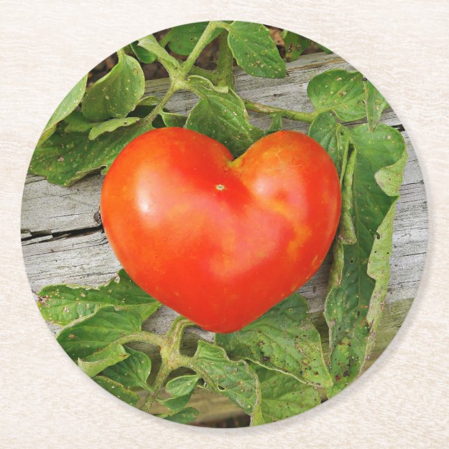 Heart Shaped Tomato Round Paper Coaster (Front)