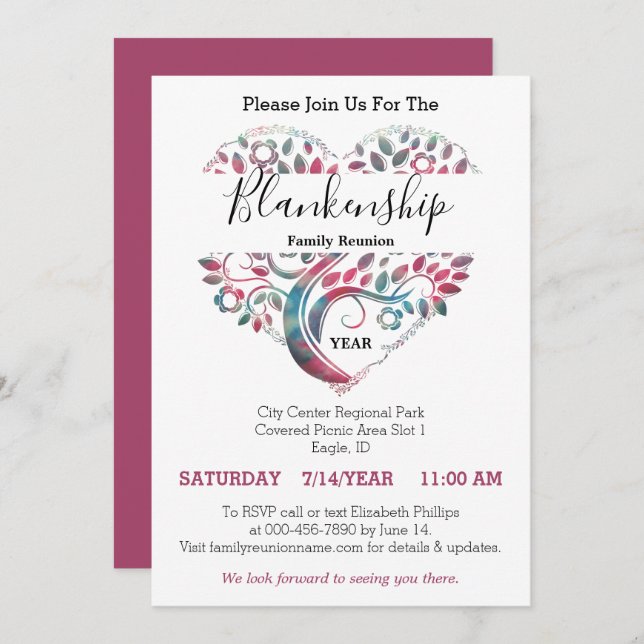 Heart Shaped Tree Family Reunion Template (Front/Back)