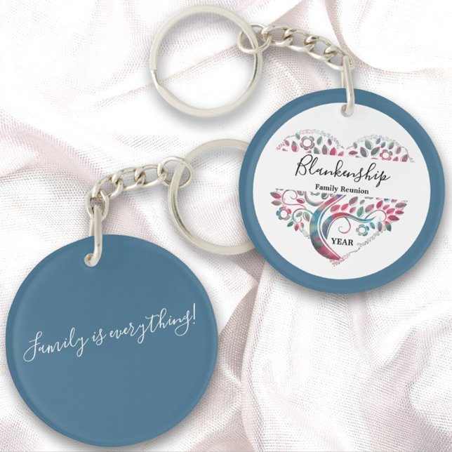 Heart Shaped Tree Family Reunion Template Key Ring (Template text front and back of key chain)