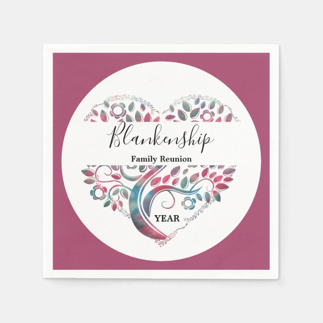 Heart Shaped Tree Family Reunion Template Napkin (Front)