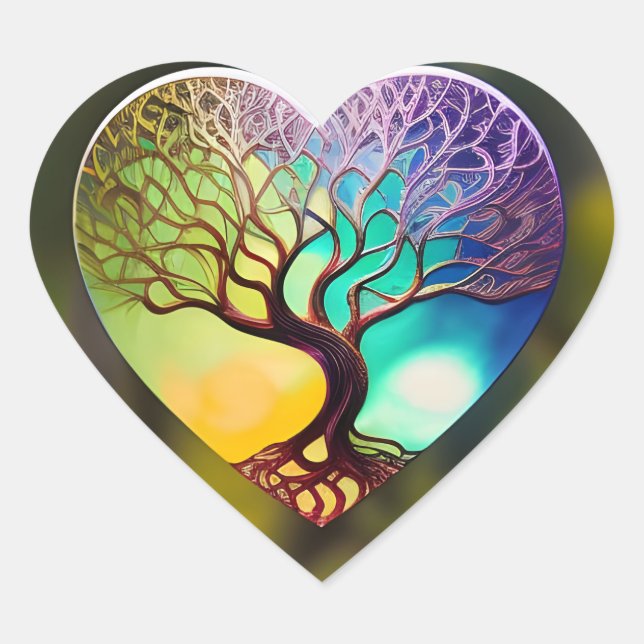 Heart shaped Tree Of Life Ornament Heart Sticker (Front)