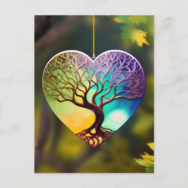 Heart shaped Tree Of Life Ornament Postcard (Front)