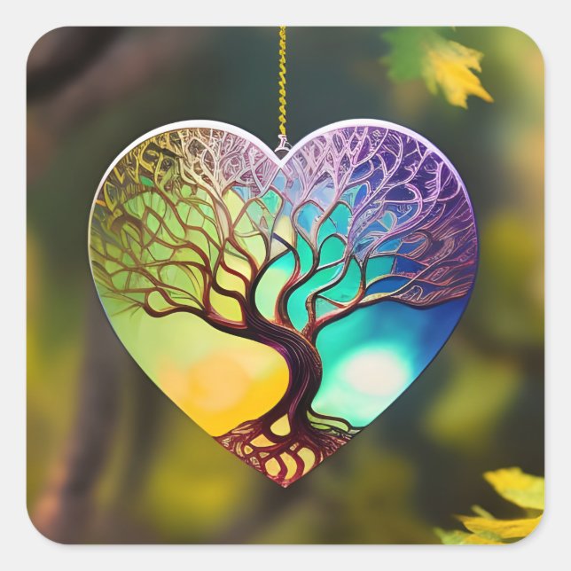 Heart shaped Tree Of Life Ornament Square Sticker (Front)