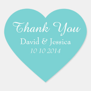 Heart shaped turquoise wedding thank you stickers