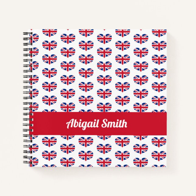 Heart Shaped UK Flag / Union Jack Personalised Notebook (Front)