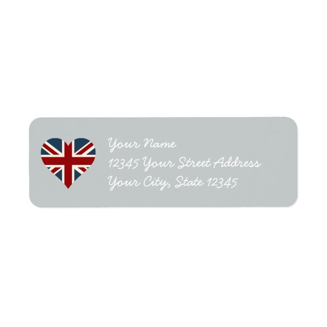 Heart Shaped Union Jack Flag Return Address Label (Front)
