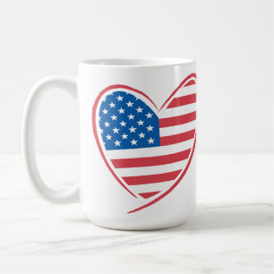 Heart Shaped USA Flag Design, Patriotic American Coffee Mug