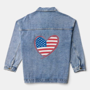Heart Shaped USA Flag Design, Patriotic American Denim Jacket