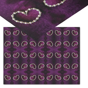 Heart-shaped Vintage Strands of Beads on Purple Tissue Paper
