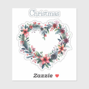 Heart-shaped Watercolor Floral Wreath - Christmas