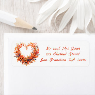 Heart-shaped Watercolor Floral Wreath - Fall Vibes Return Address Label