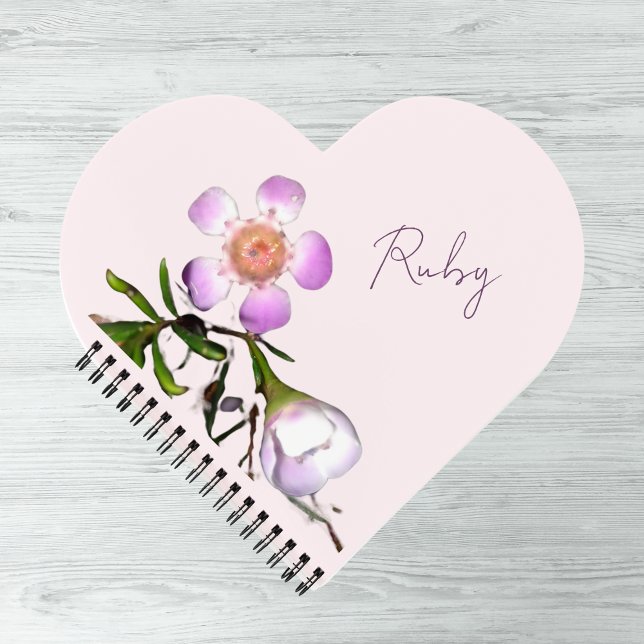 Heart Shaped Wax flower  Notebook (Heart Shaped spiral notebook with wax flower. Customize the name to yours!)