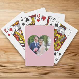Heart Shaped Wedding Photo Pink Playing Cards