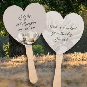 Heart-shaped Wedding Saying Magnolia Flowers Hand Fan