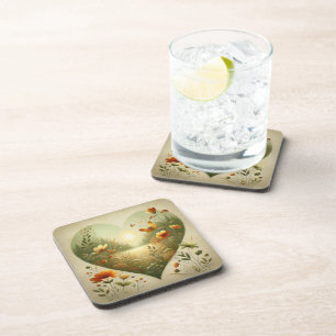 Heart Shaped Wildflower Meadow Botanical Nature Coaster