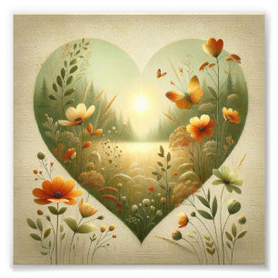 Heart Shaped Wildflower Meadow Botanical Nature Photo Print