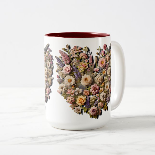 Heart-Shaped Wildflowers Design Two-Tone Coffee Mug (Front Right)