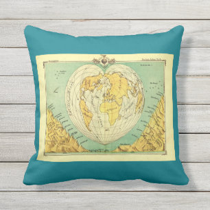Heart shaped world map pillow