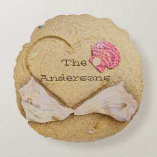 heart, shells, + Love on beach custom  pillow