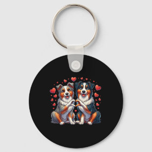 Heart Sign Hand Australian Shepherd Valentine Dog Key Ring