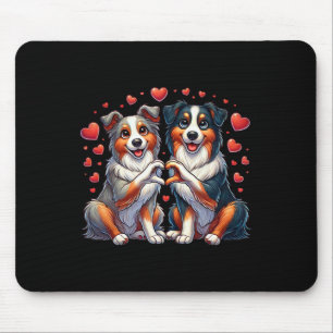 Heart Sign Hand Australian Shepherd Valentine Dog  Mouse Pad