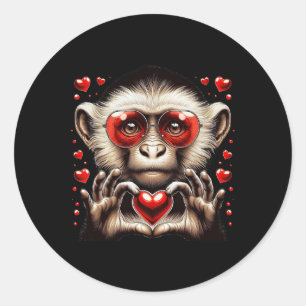 Heart Sign Hand Monkey Kids Mens Womens Monkey Val Classic Round Sticker