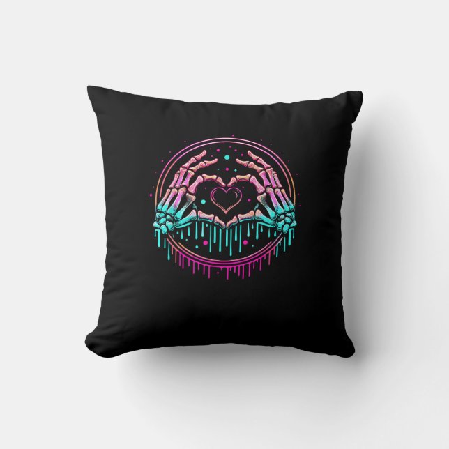 Heart Sign Skeleton Hand - Spooky Skeleton Hallowe Cushion (Front)