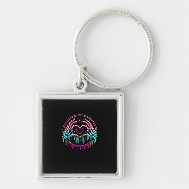 Heart Sign Skeleton Hand - Spooky Skeleton Hallowe Key Ring (Front)