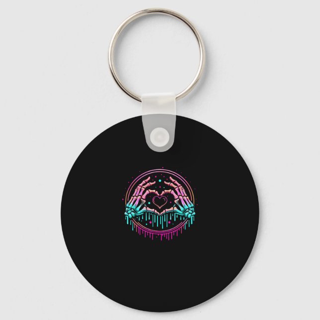 Heart Sign Skeleton Hand - Spooky Skeleton Hallowe Key Ring (Front)