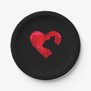 Heart Silhouette Valentines Day French Bulldog Gif Paper Plate